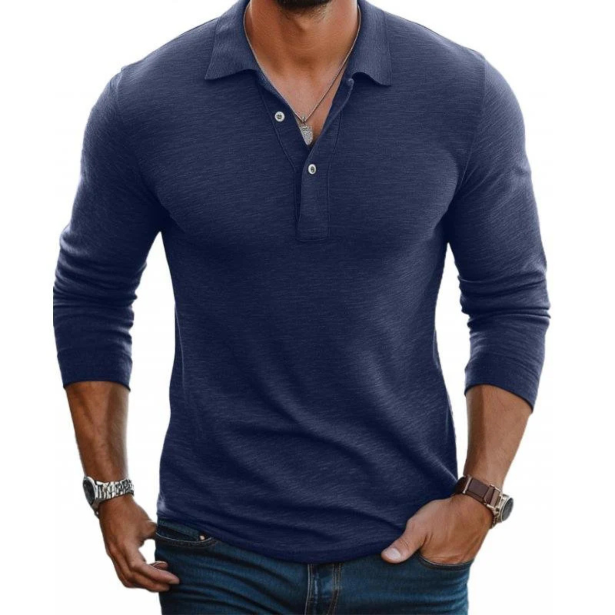 Men's Premium Slim Fit Long Sleeve Polo Shirt
