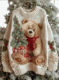 Elena Women's Festive Teddy Bear Knit Christmas Sweater - Multicolor