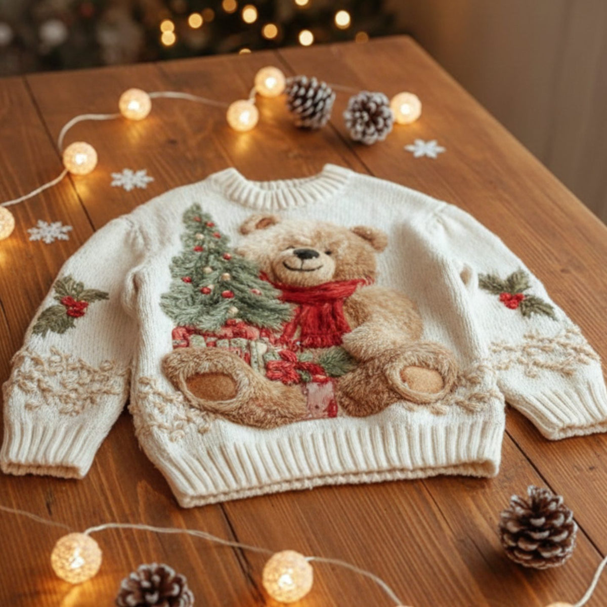 Elena Women's Festive Teddy Bear Knit Christmas Sweater