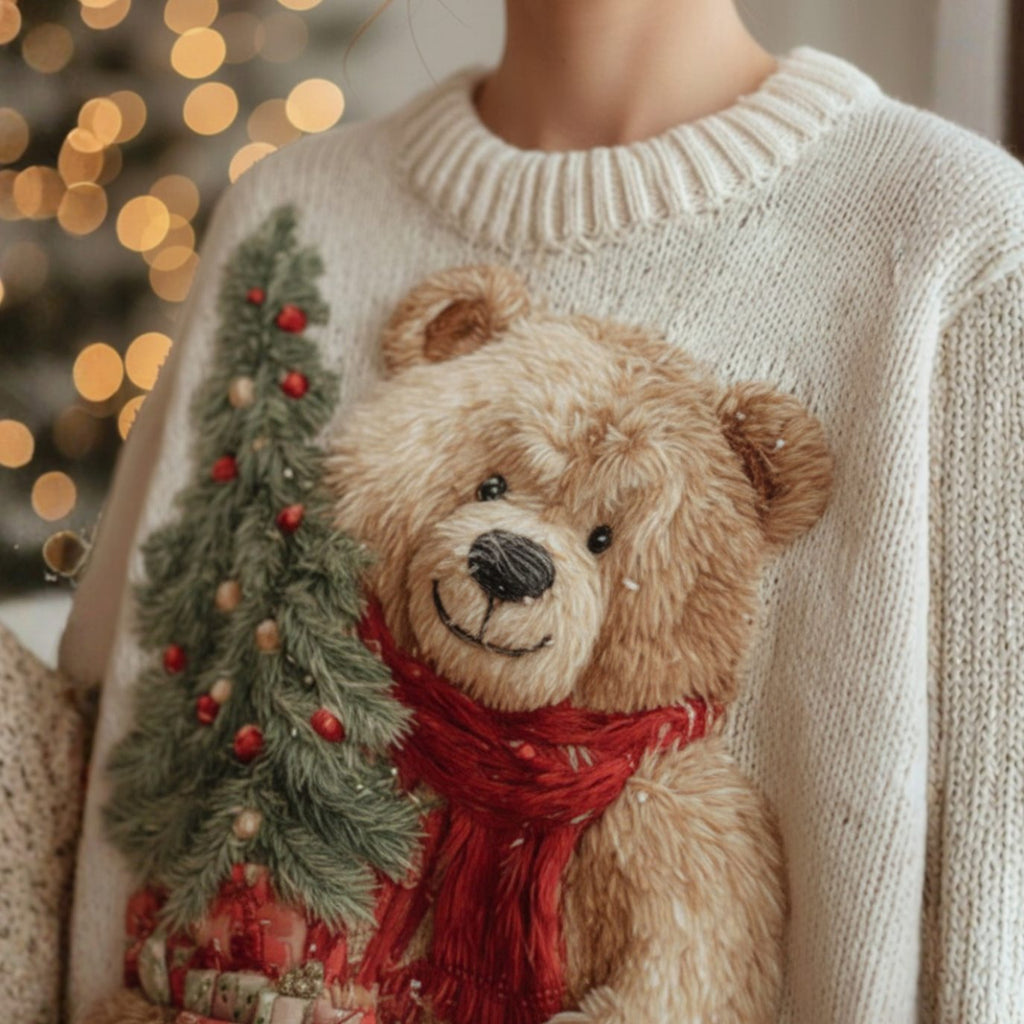 Elena Women's Festive Teddy Bear Knit Christmas Sweater