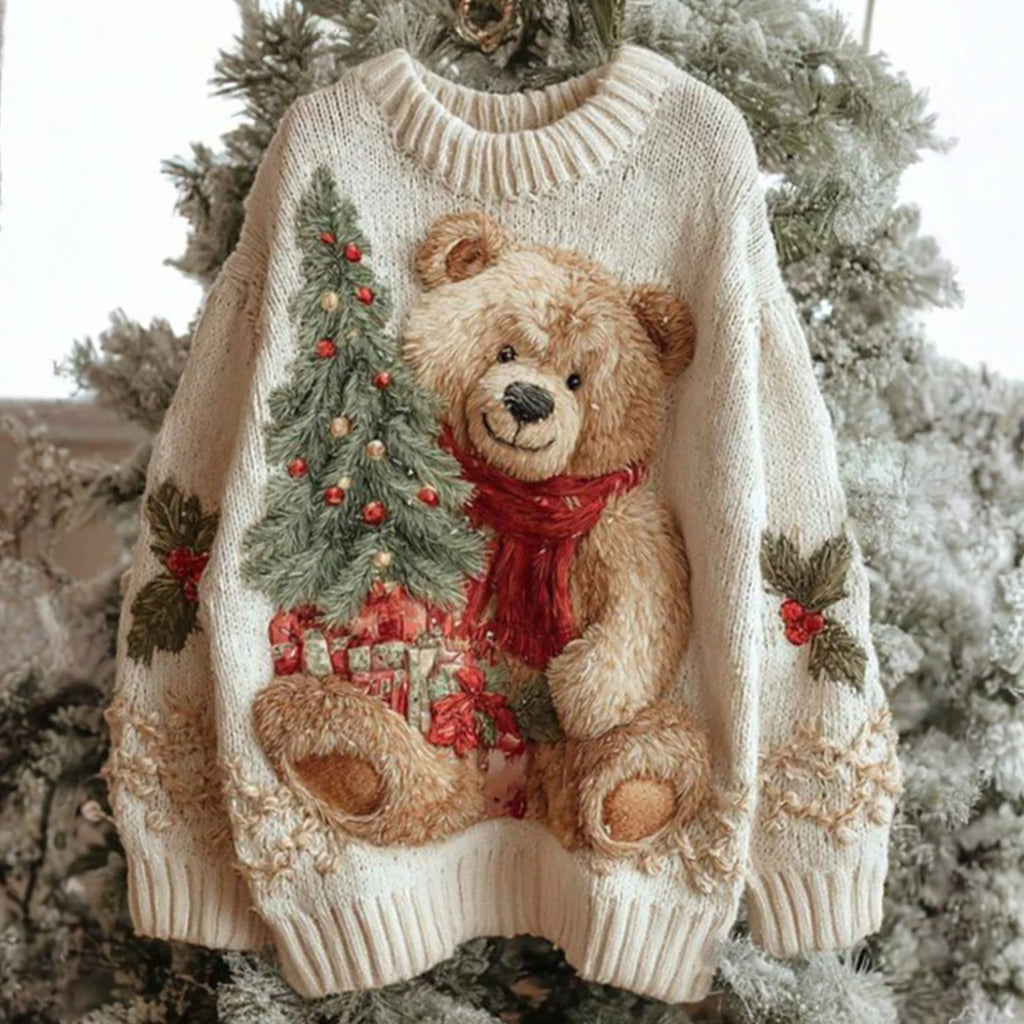 Elena Women's Festive Teddy Bear Knit Christmas Sweater