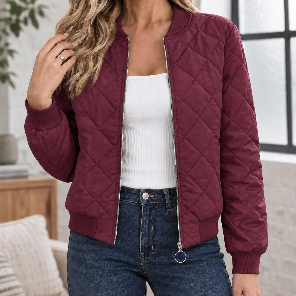 Aria | Women's Diamond Quilted Bomber Jacket with Pockets