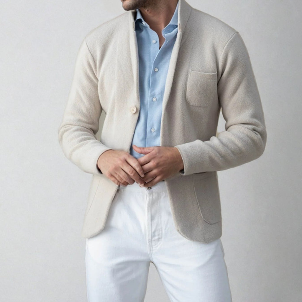 Men's Blazer-Inspired Slim-Fit Button-Front Knit Cardigan - Beige