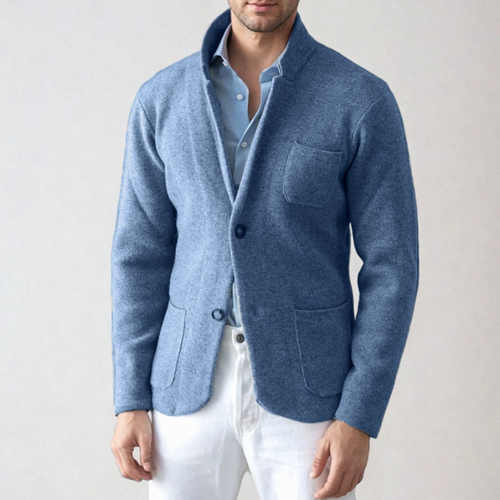 Men's Blazer-Inspired Slim-Fit Button-Front Knit Cardigan - Light Blue