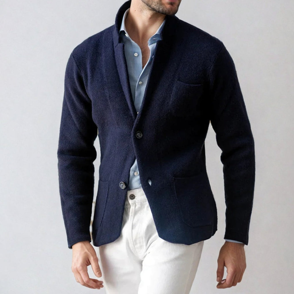 Men's Blazer-Inspired Slim-Fit Button-Front Knit Cardigan - Navy
