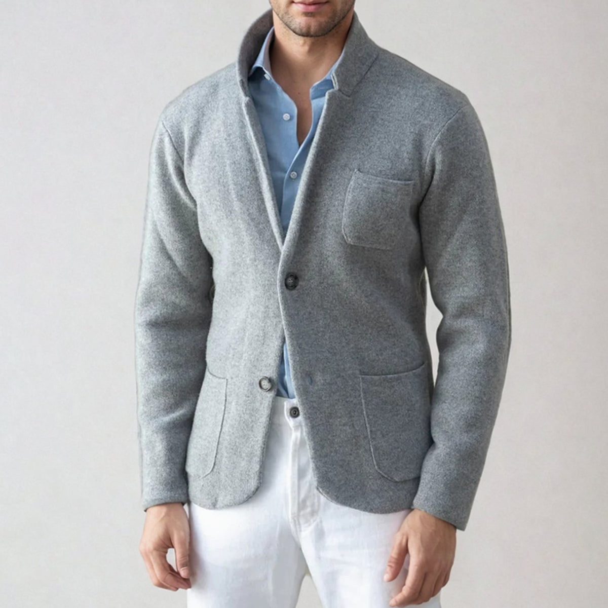 Men's Blazer-Inspired Slim-Fit Button-Front Knit Cardigan - Gray
