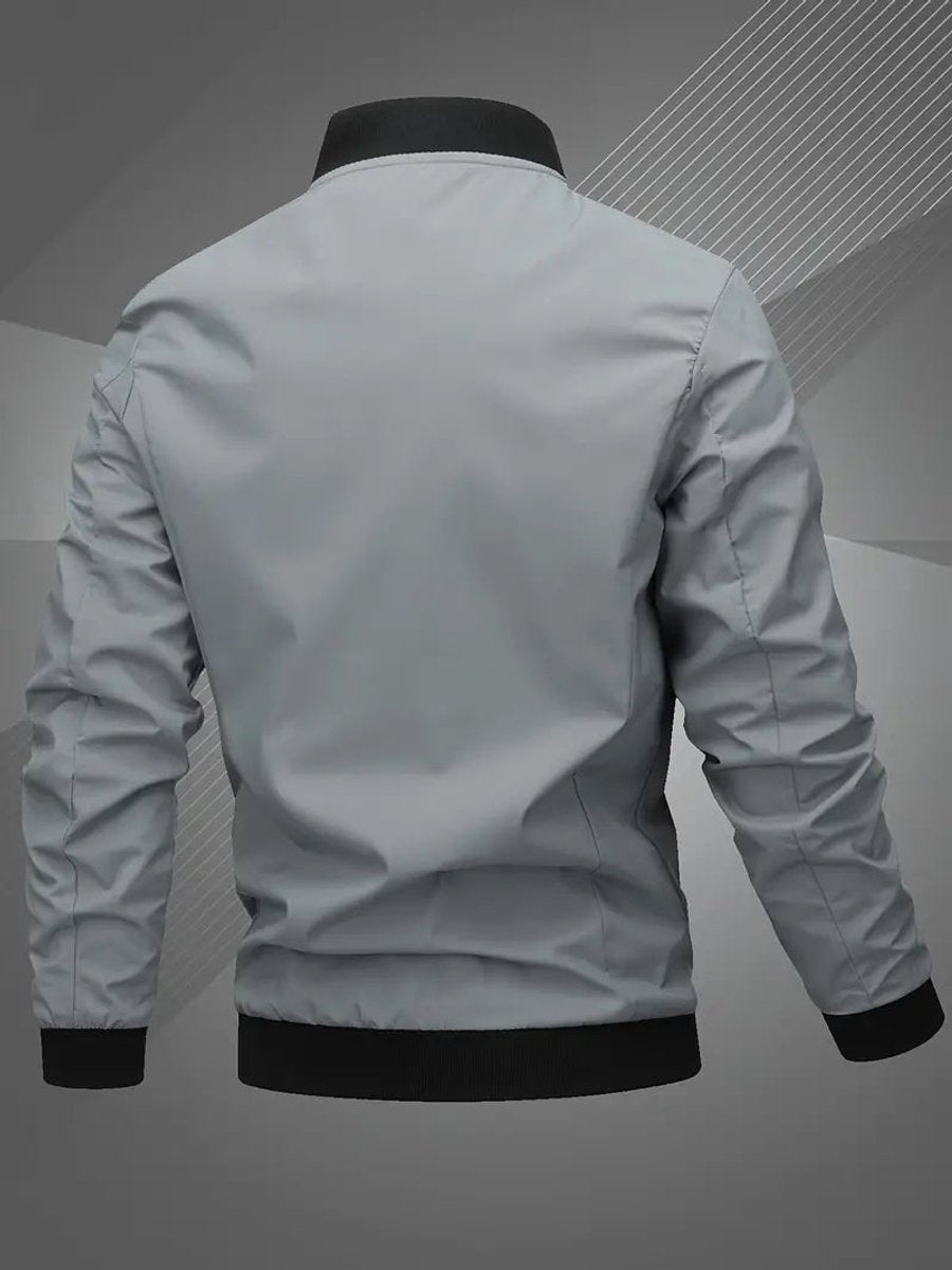 Men's Bomber Jacket Lightweight Full-Zip Polyester Baseball Collar - Space Gray