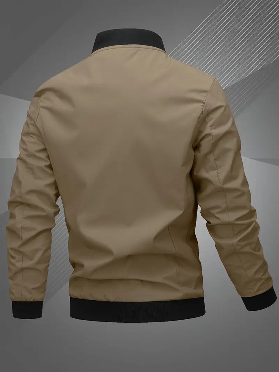 Men's Bomber Jacket Lightweight Full-Zip Polyester Baseball Collar