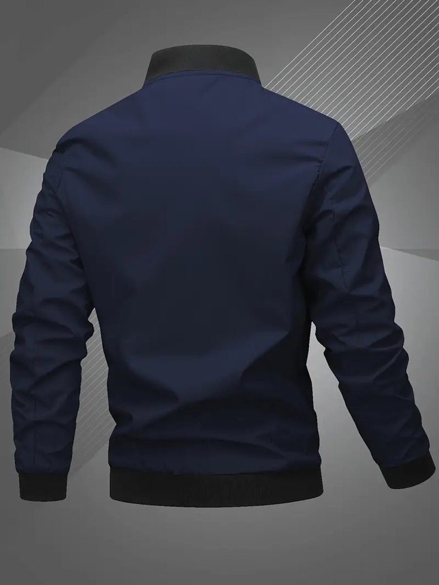 Men's Bomber Jacket Lightweight Full-Zip Polyester Baseball Collar