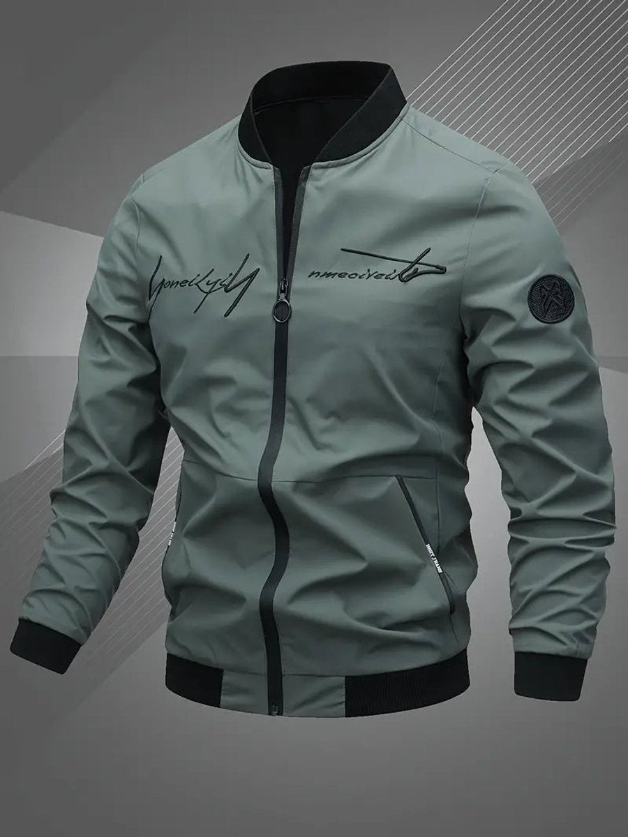 Men's Bomber Jacket Lightweight Full-Zip Polyester Baseball Collar