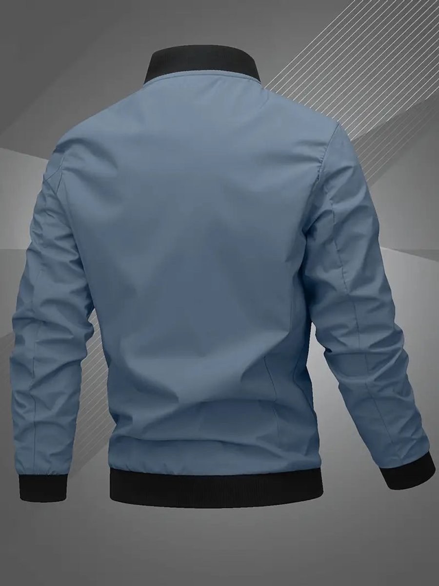 Men's Bomber Jacket Lightweight Full-Zip Polyester Baseball Collar
