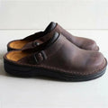 Men's Buckle-Strap Leather Slip-On Clog Mules - Brown