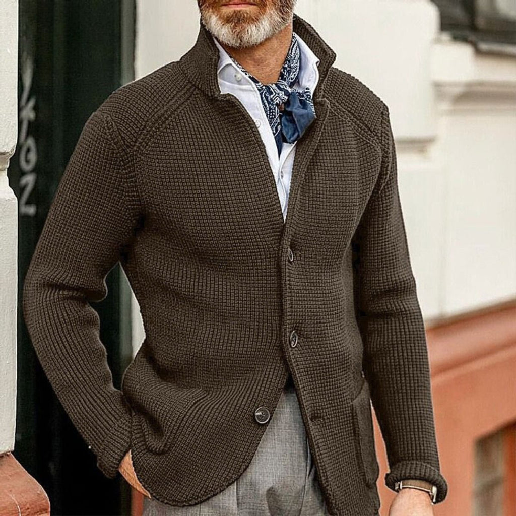 Men's Button-Front Waffle-Knit Cardigan Sweater - Coffee