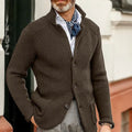 Men's Button-Front Waffle-Knit Cardigan Sweater - Coffee