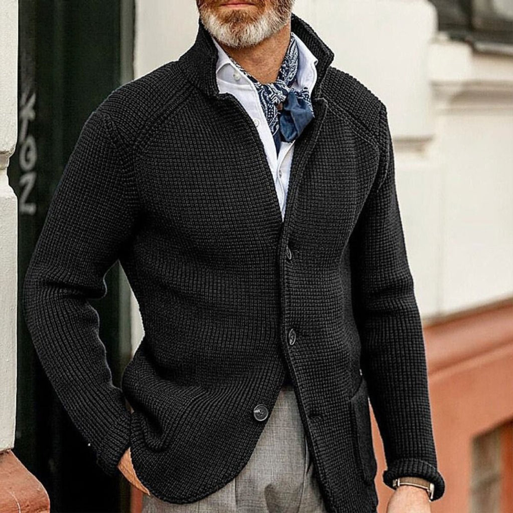Men's Button-Front Waffle-Knit Cardigan Sweater - Black