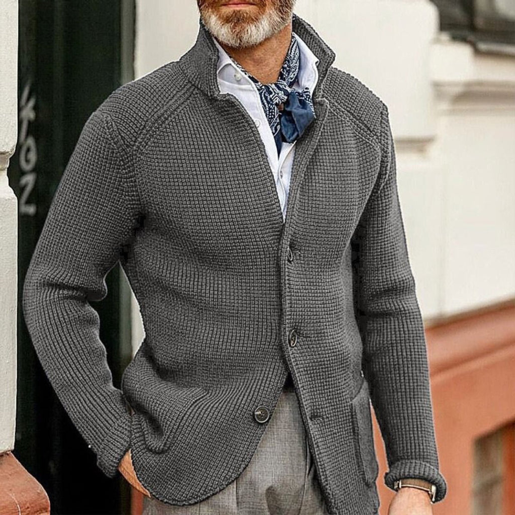 Men's Button-Front Waffle-Knit Cardigan Sweater - Gray