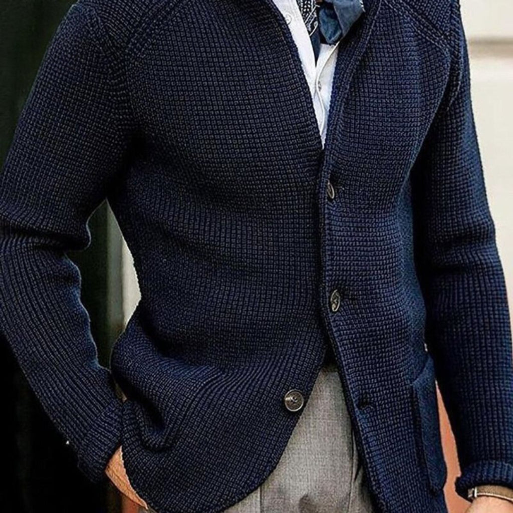 Men's Button-Front Waffle-Knit Cardigan Sweater - Blue