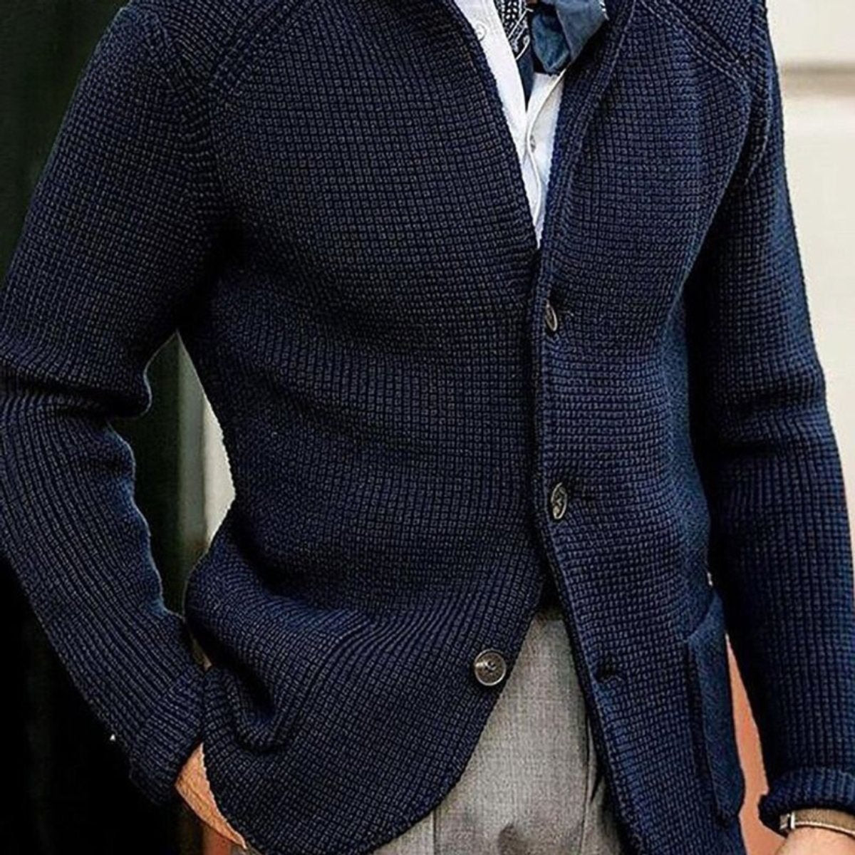 Men's Button-Front Waffle-Knit Cardigan Sweater - Blue