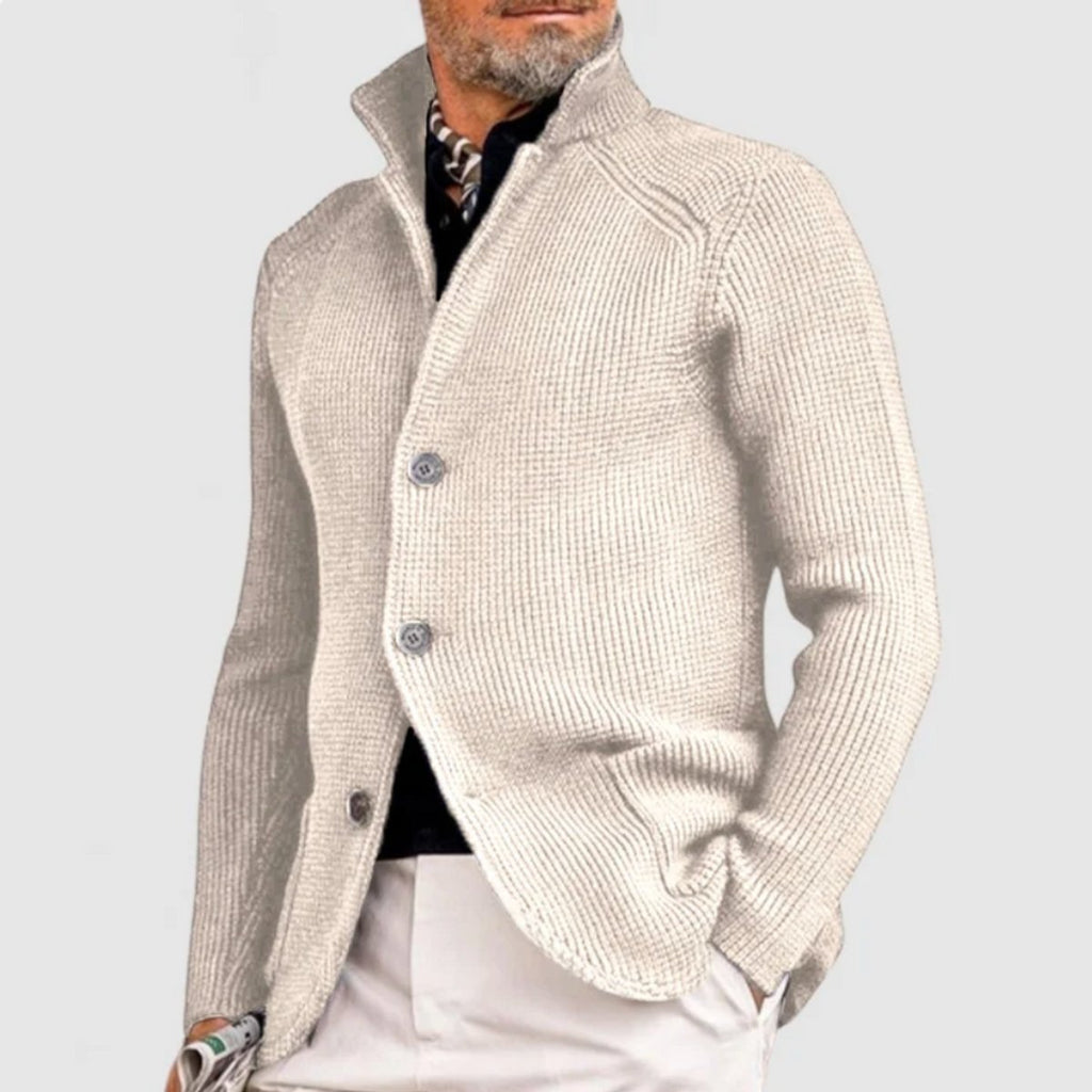 Men's Button-Front Waffle-Knit Cardigan Sweater - White