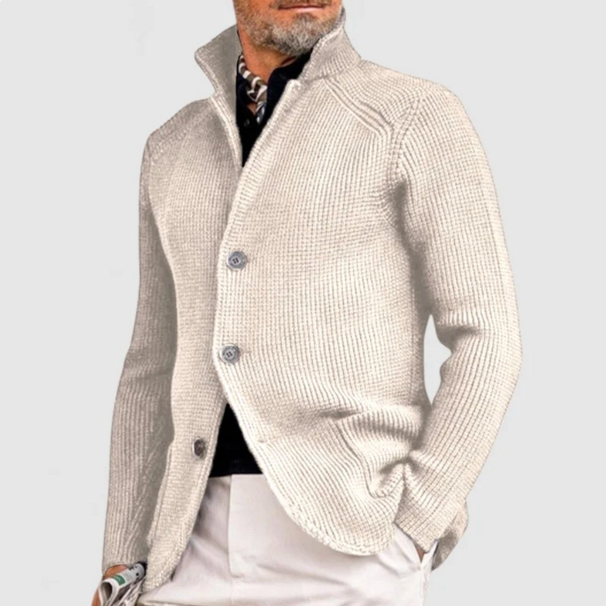 Men's Button-Front Waffle-Knit Cardigan Sweater - White