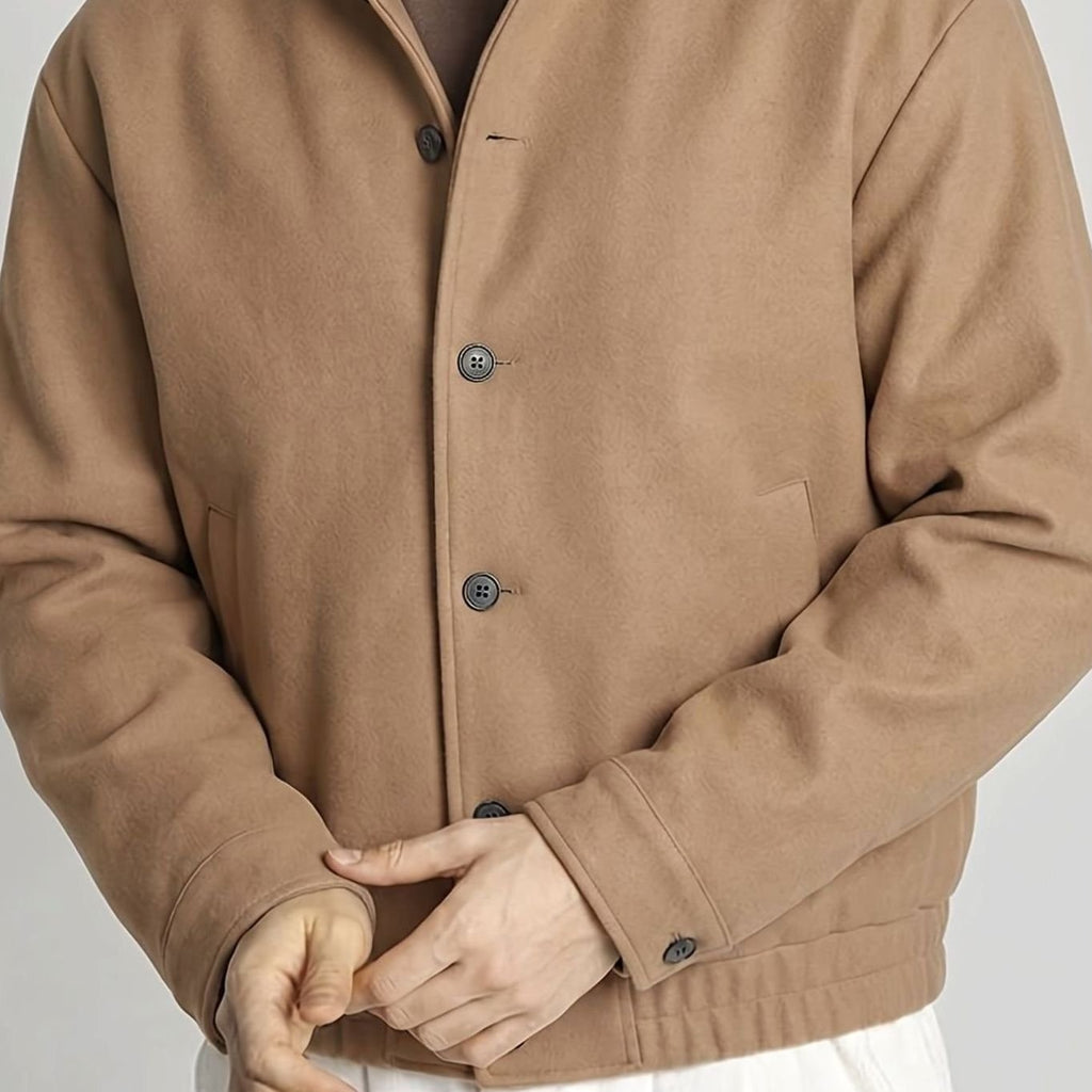 Men's Button-Front Wool-Look Bomber Jacket - Khaki