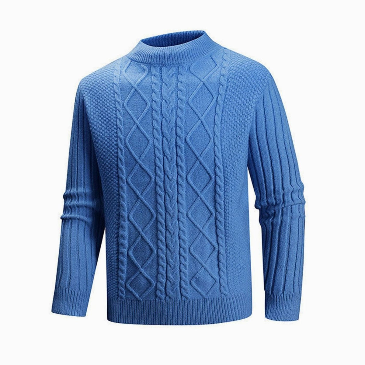 Men's Cable-Knit Mock-Neck Regular-Fit Pullover Sweater - Blue