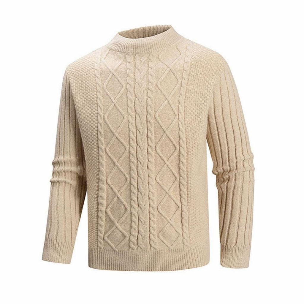 Men's Cable-Knit Mock-Neck Regular-Fit Pullover Sweater - Khaki