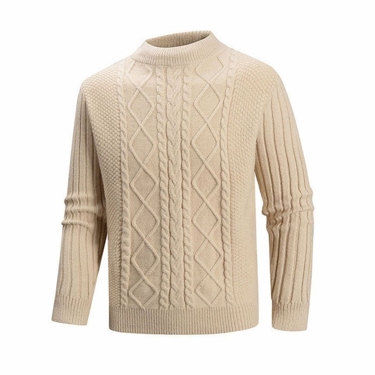 Men's Cable-Knit Mock-Neck Regular-Fit Pullover Sweater - Khaki