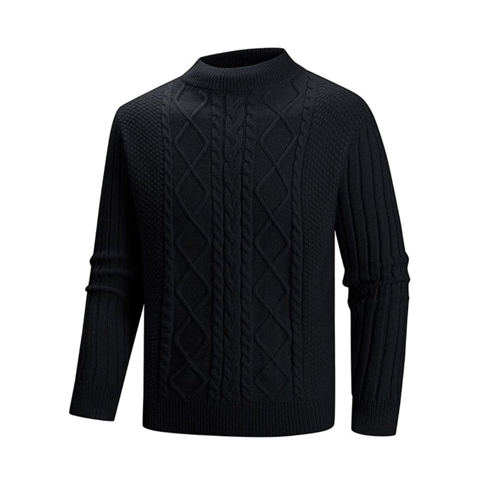 Men's Cable-Knit Mock-Neck Regular-Fit Pullover Sweater - Black