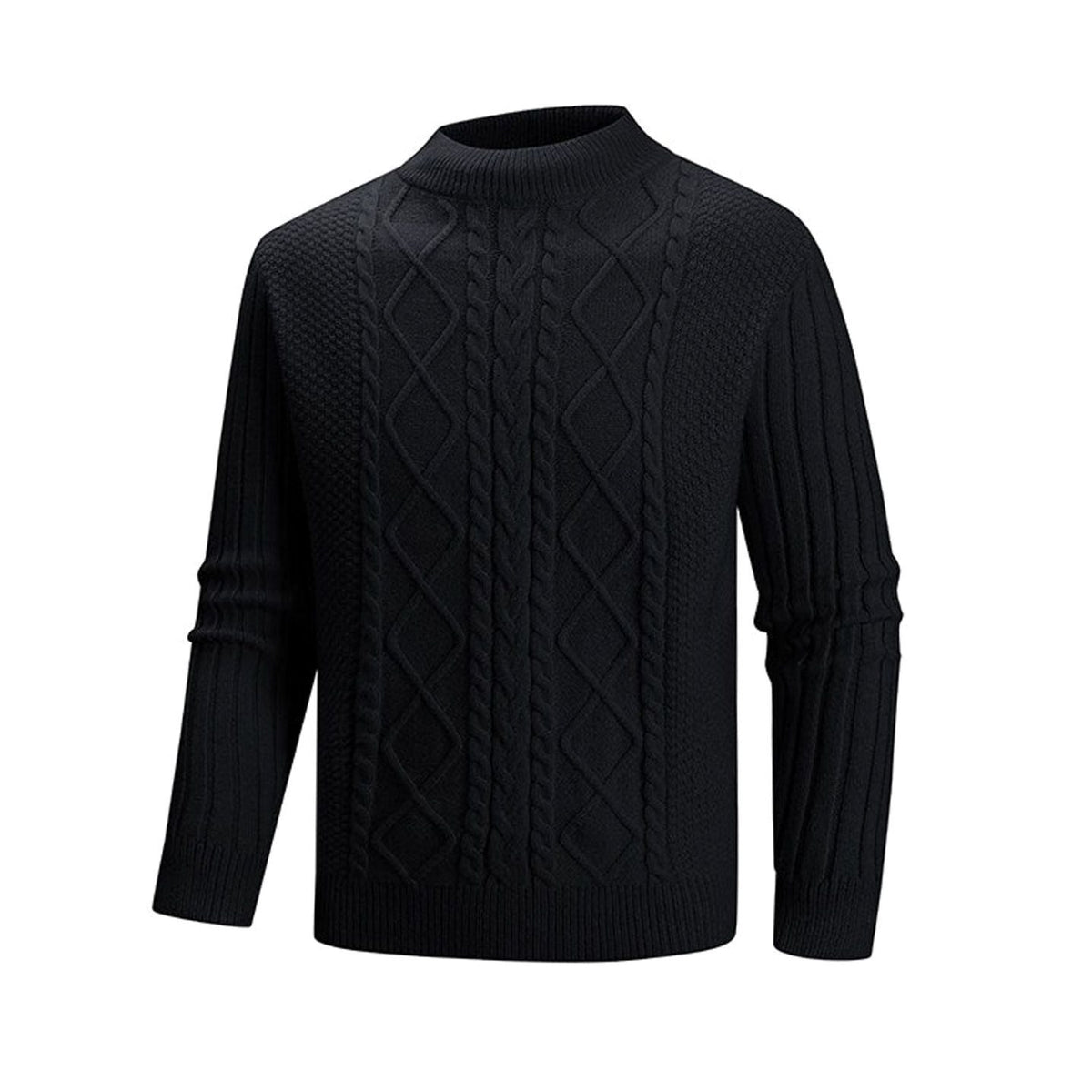 Men's Cable-Knit Mock-Neck Regular-Fit Pullover Sweater - Black