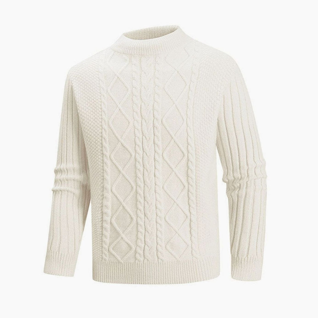 Men's Cable-Knit Mock-Neck Regular-Fit Pullover Sweater - Ecru