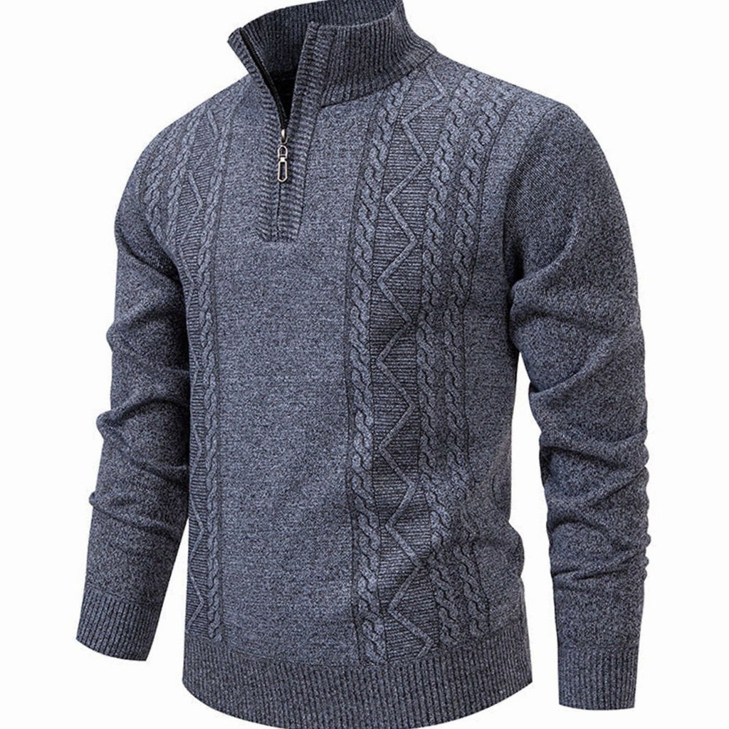 Men's Cable-Knit Quarter-Zip Stand-Collar Pullover Sweater