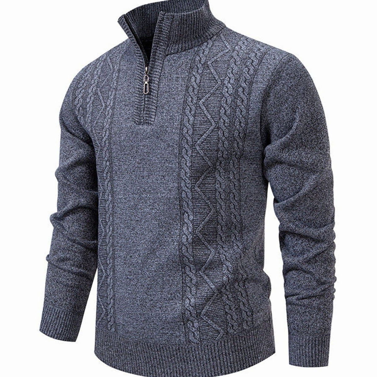 Men's Cable-Knit Quarter-Zip Stand-Collar Pullover Sweater