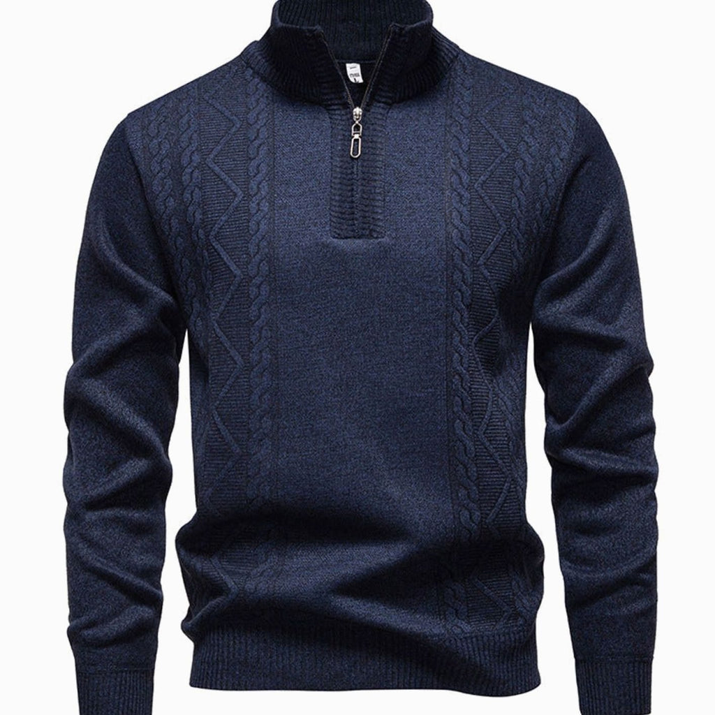 Men's Cable-Knit Quarter-Zip Stand-Collar Pullover Sweater