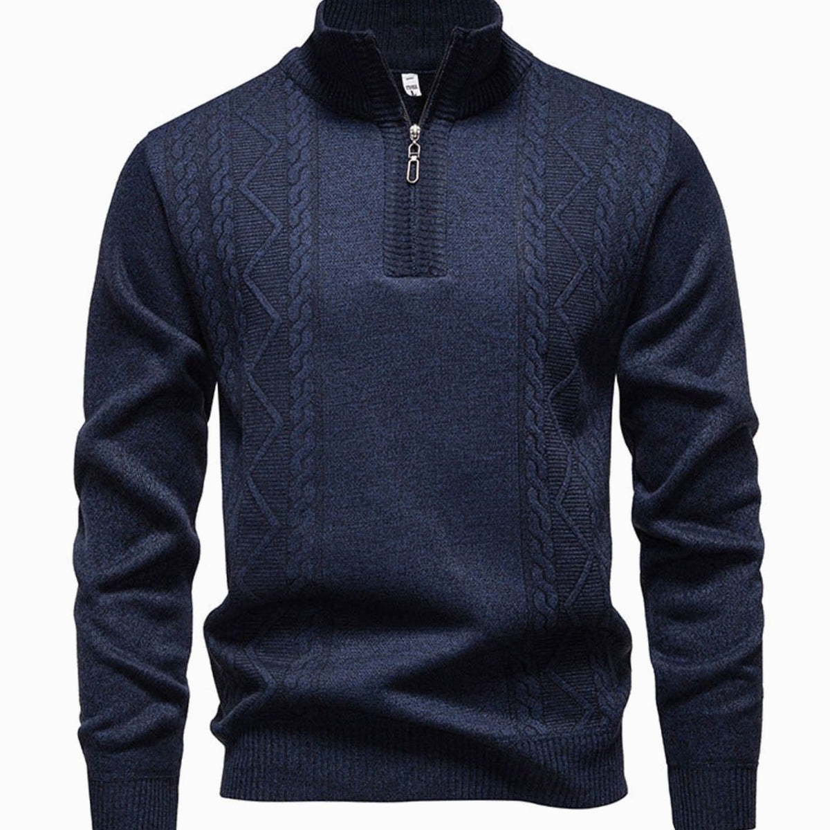 Men's Cable-Knit Quarter-Zip Stand-Collar Pullover Sweater