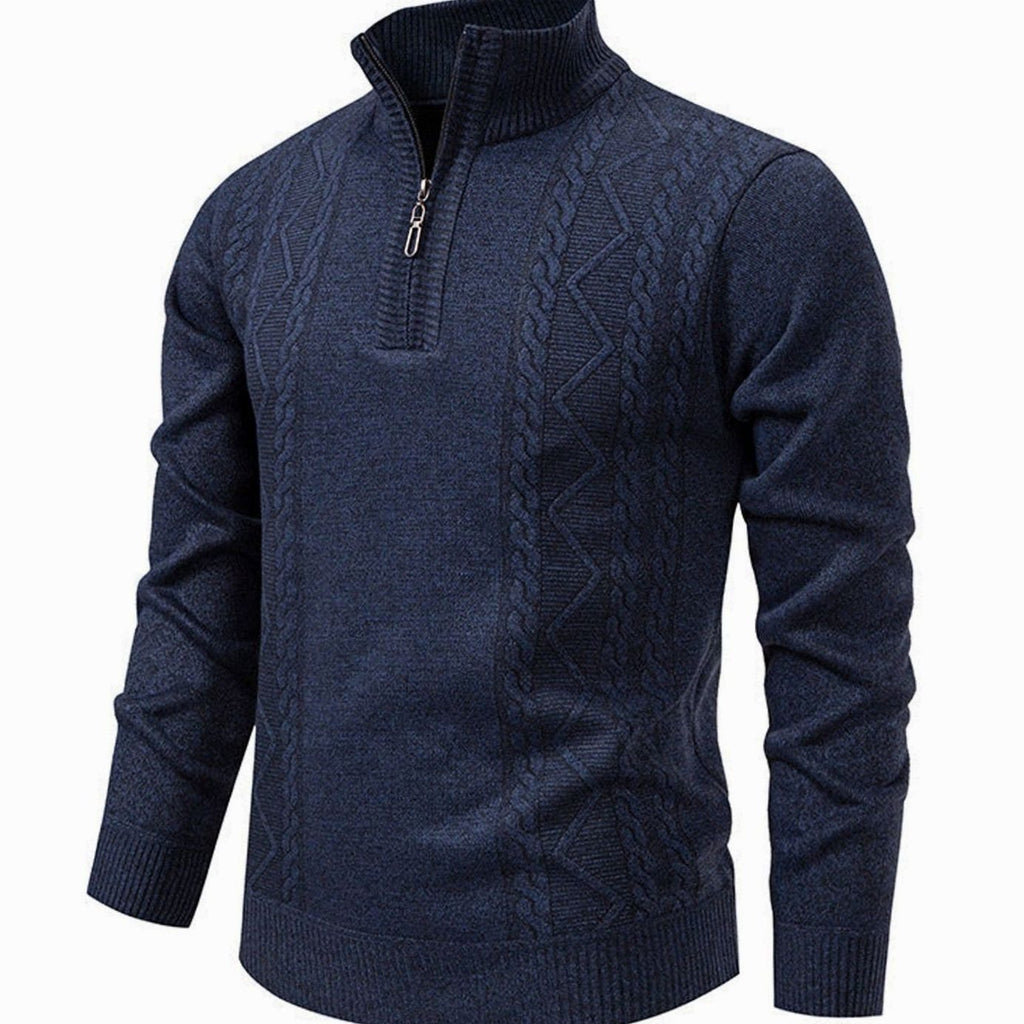 Men's Cable-Knit Quarter-Zip Stand-Collar Pullover Sweater