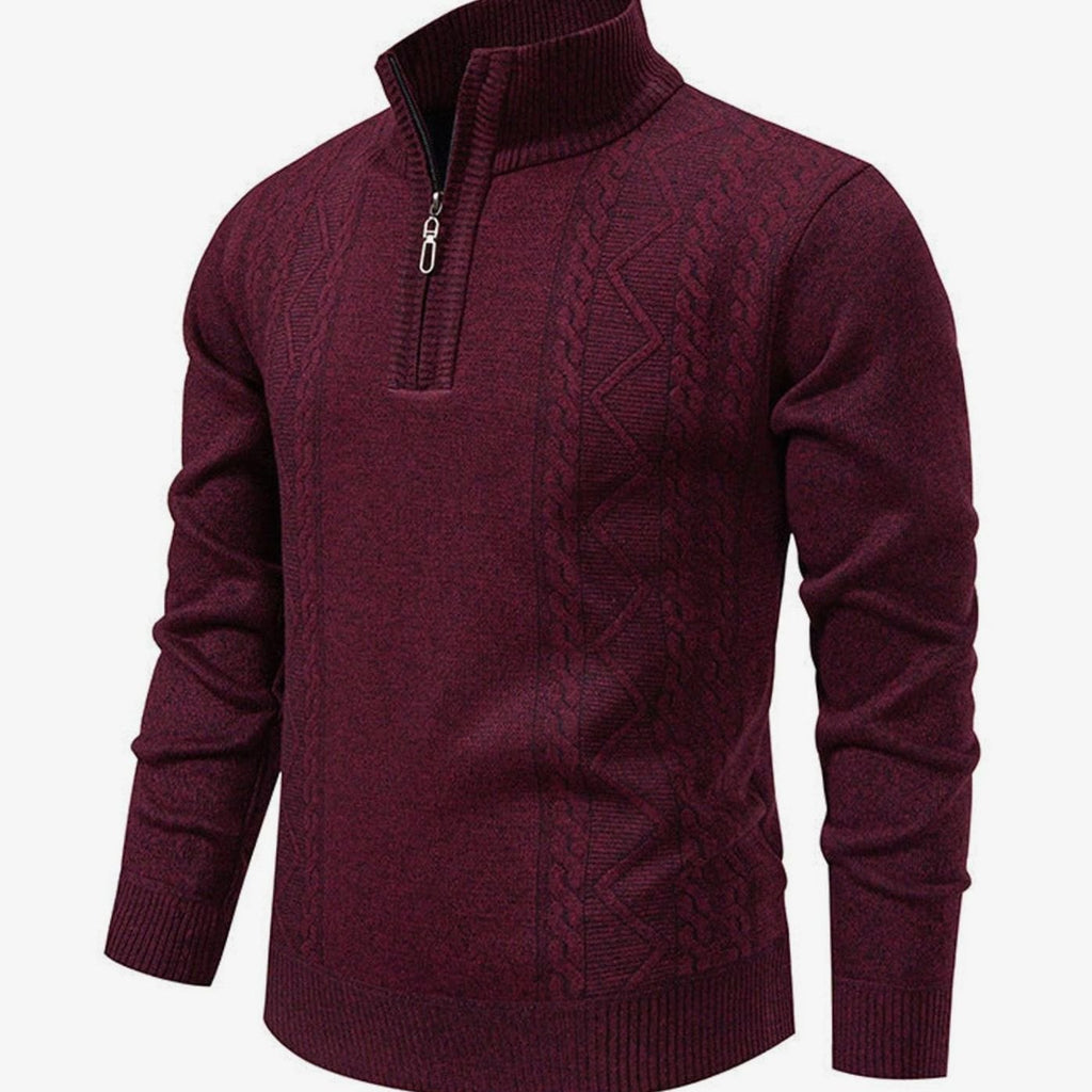 Men's Cable-Knit Quarter-Zip Stand-Collar Pullover Sweater