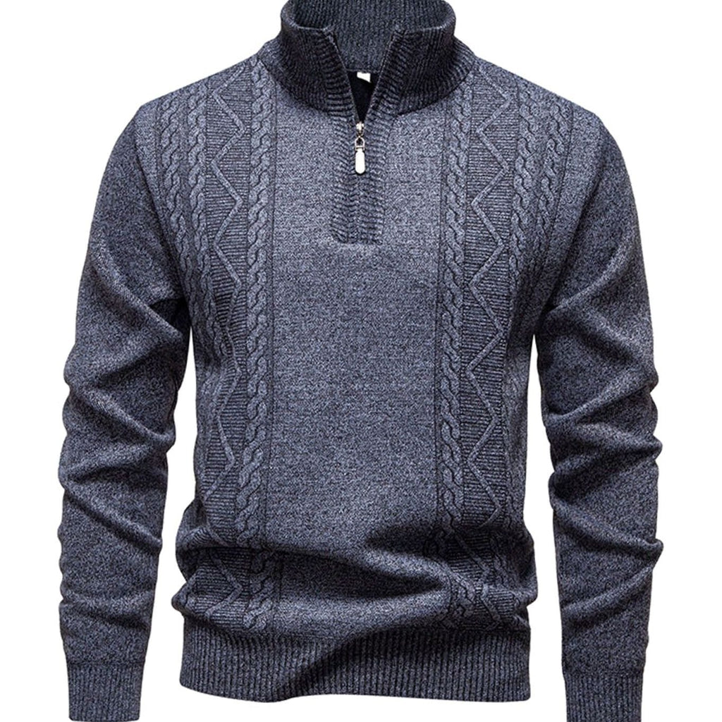 Men's Cable-Knit Quarter-Zip Stand-Collar Pullover Sweater - Light Gray