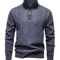Men's Cable-Knit Quarter-Zip Stand-Collar Pullover Sweater - Light Gray