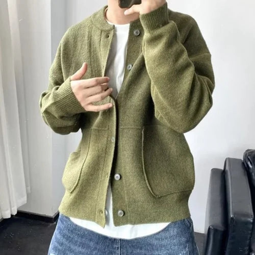Mens Cardigan Relaxed-Fit Button-Up Knit Sweater Jacket
