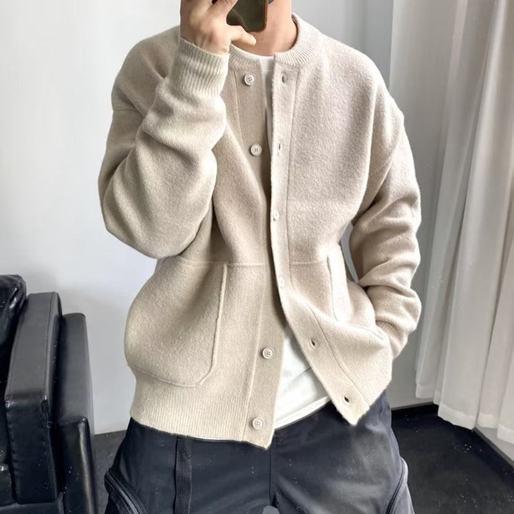 Mens Cardigan Relaxed-Fit Button-Up Knit Sweater Jacket - Beige