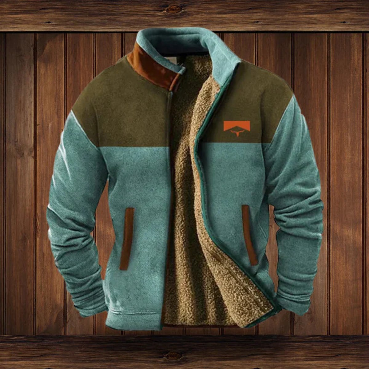 Mens Cardigan Sherpa-Lined Full-Zip Western Aztec Fleece Jacket - Blue