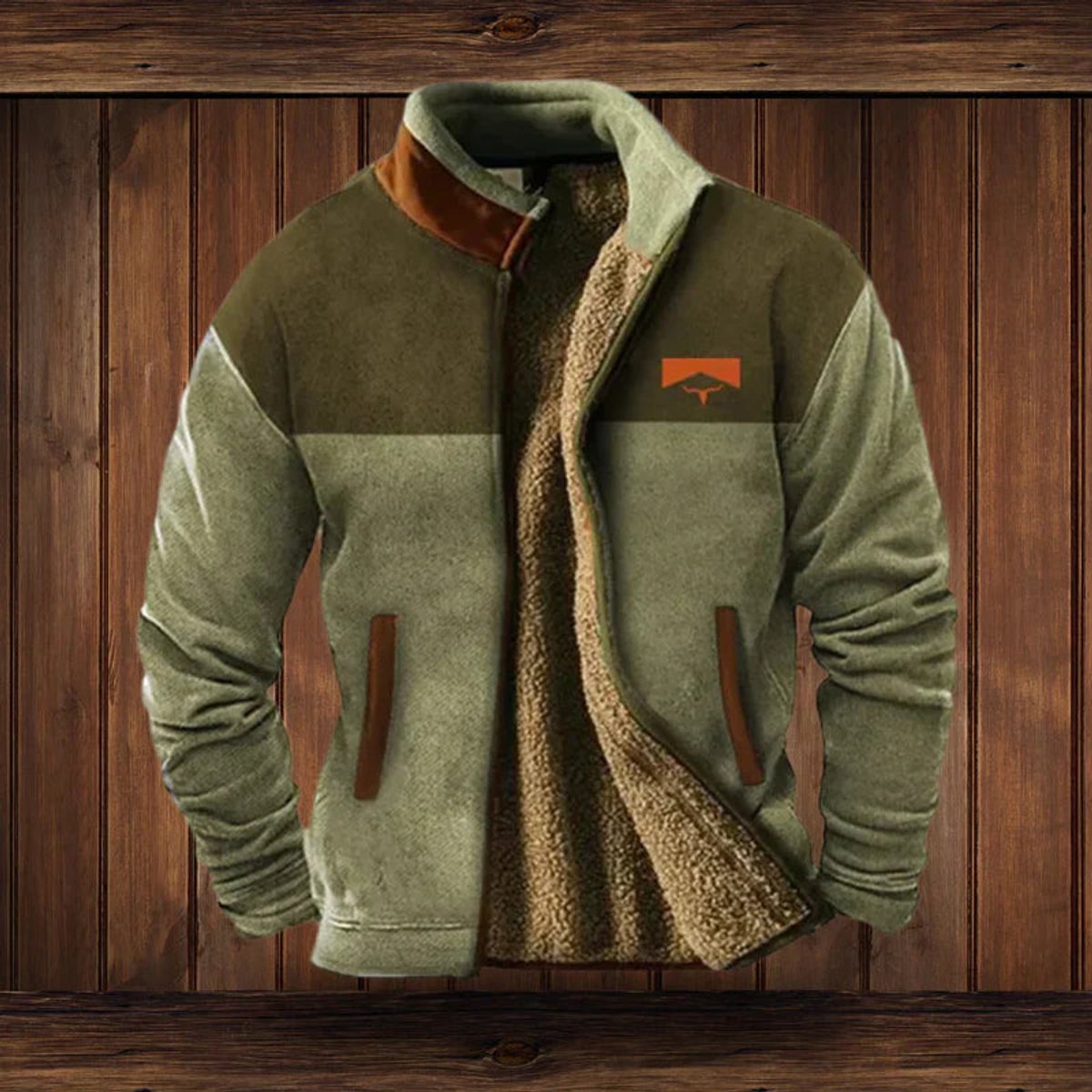 Mens Cardigan Sherpa-Lined Full-Zip Western Aztec Fleece Jacket - Green