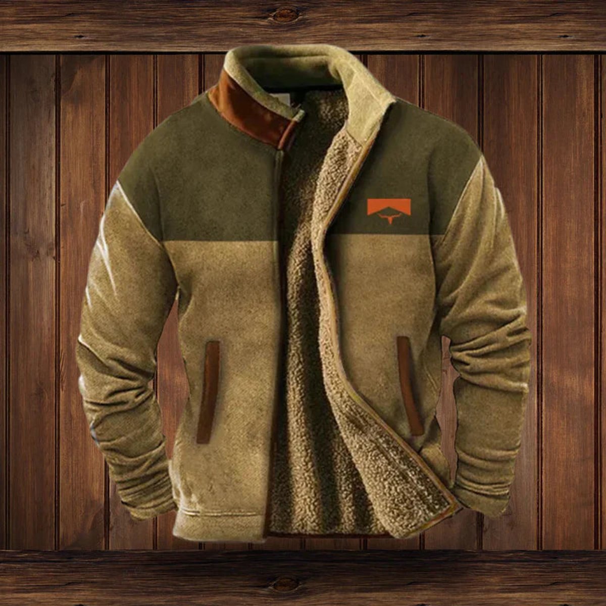 Mens Cardigan Sherpa-Lined Full-Zip Western Aztec Fleece Jacket - Brown