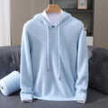 Men's Cashmere Hooded Pullover Mens Sweater Drawstring - Blue