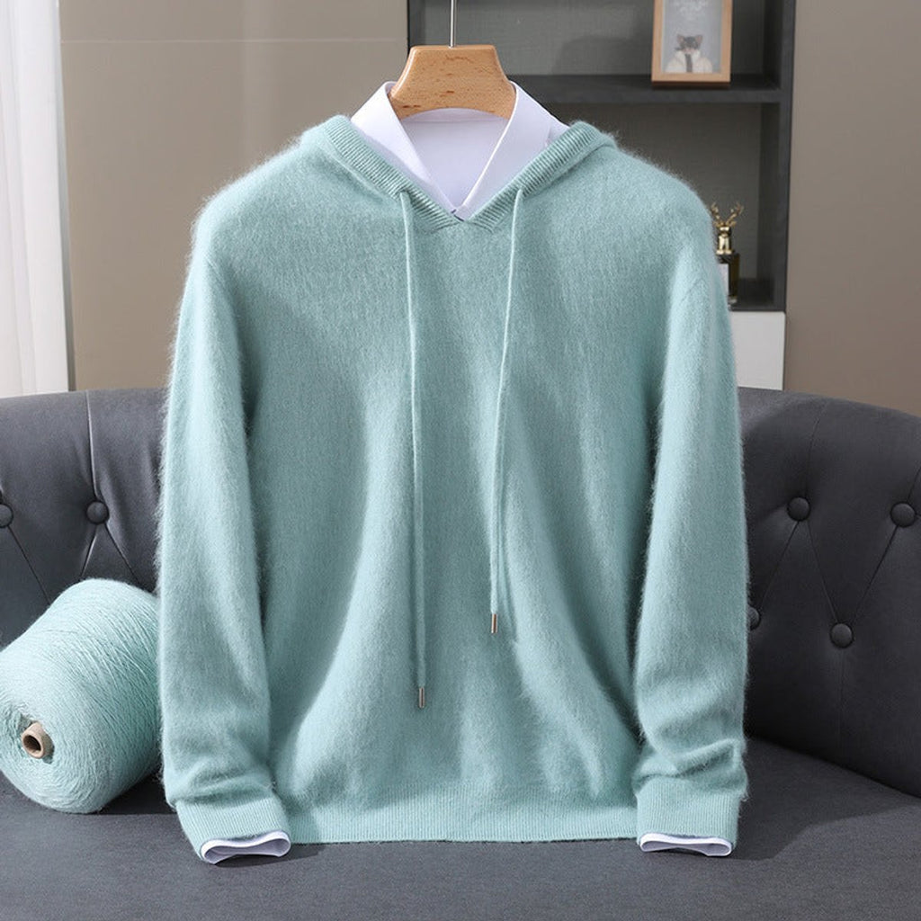 Men's Cashmere Hooded Pullover Mens Sweater Drawstring - Teal