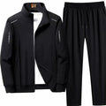 Men's Casual Tracksuit Two-Piece Zip-Up Jogger Set - Black