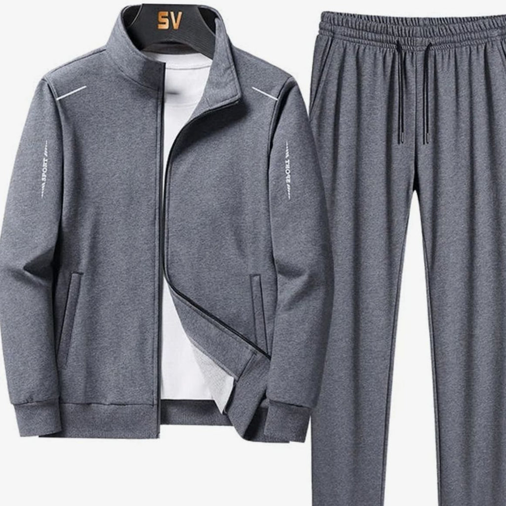 Men's Casual Tracksuit Two-Piece Zip-Up Jogger Set - Gray