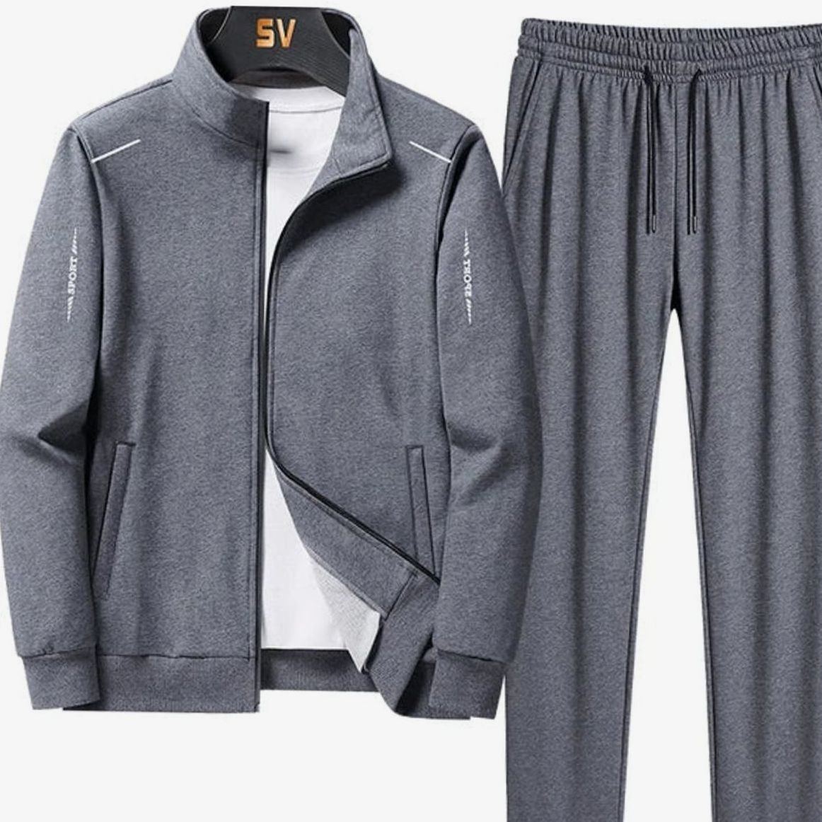 Men's Casual Tracksuit Two-Piece Zip-Up Jogger Set - Gray