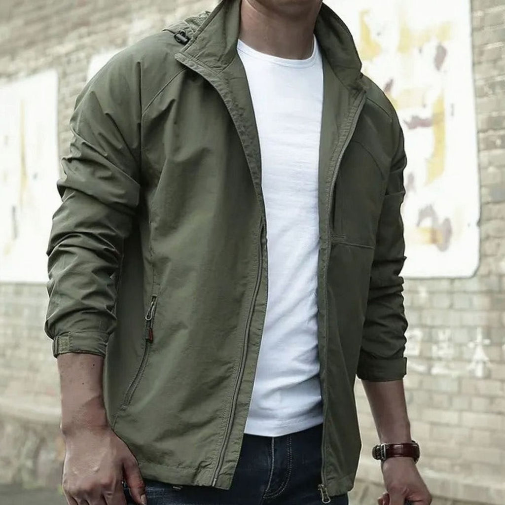 Men's Casual Zip-Up Urban Street Jacket Long Sleeve - Green